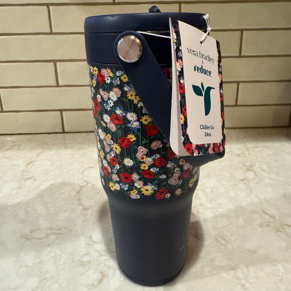 Vera Bradley x Reduce Chiller Go 24oz Insulated Tumbler, Handle, Navy Floral